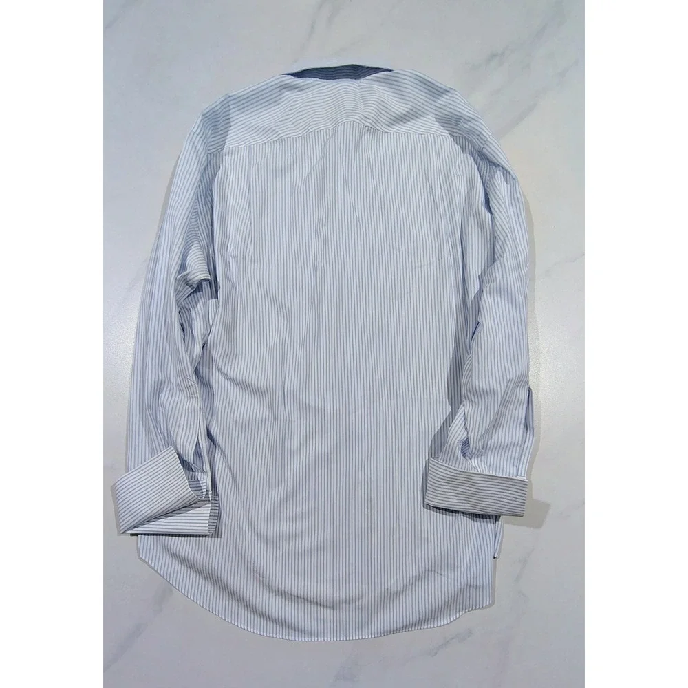 Charles Tyrwhitt Men's Dress Shirt Non-Iron Size 18 / 37 Blue Striped Cotton